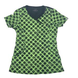 Cherokee Infinity Women’s size XS scrub top green black dot